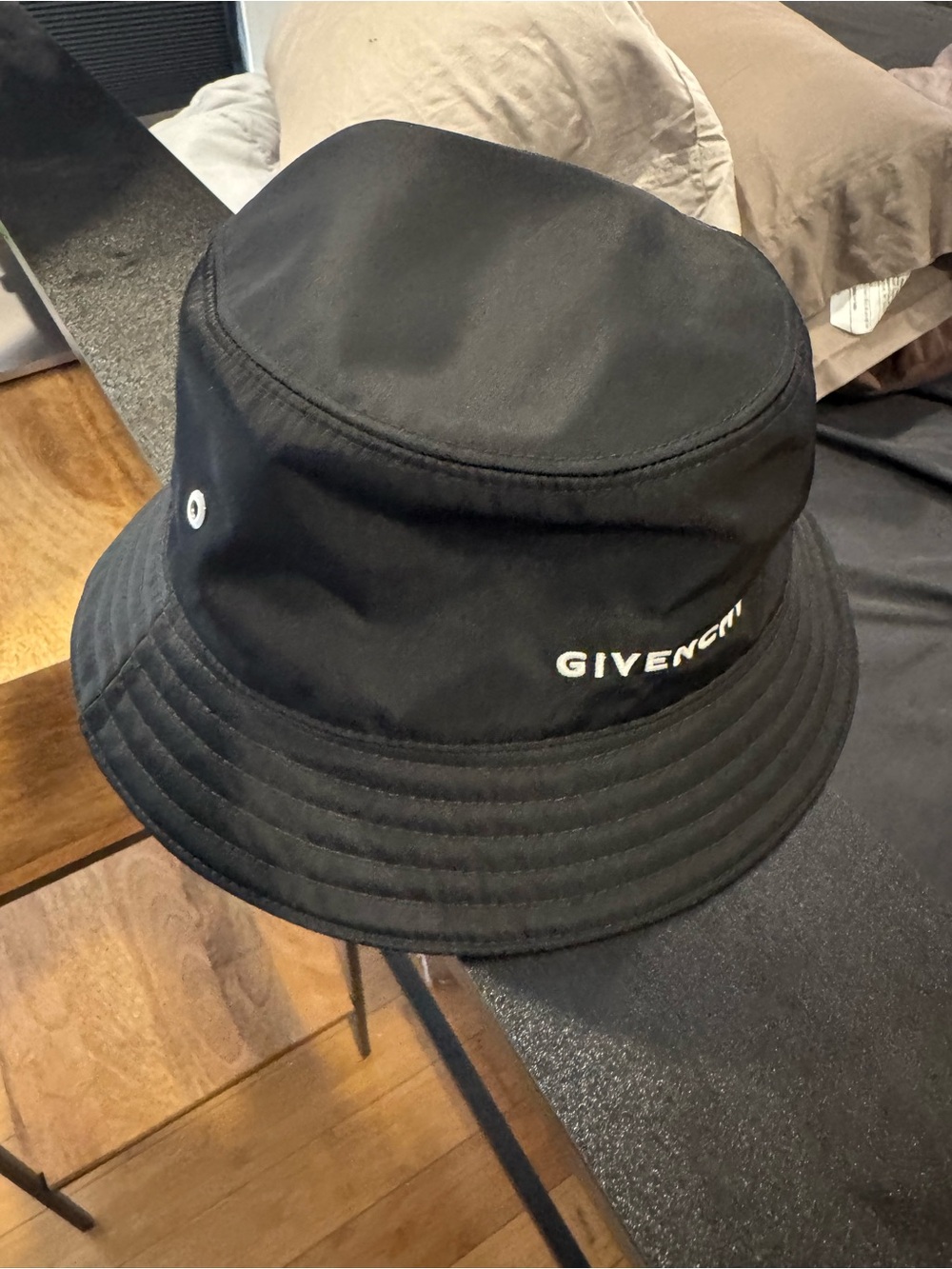 Givenchy Black Branded Bucket Hat with White Tag Detail